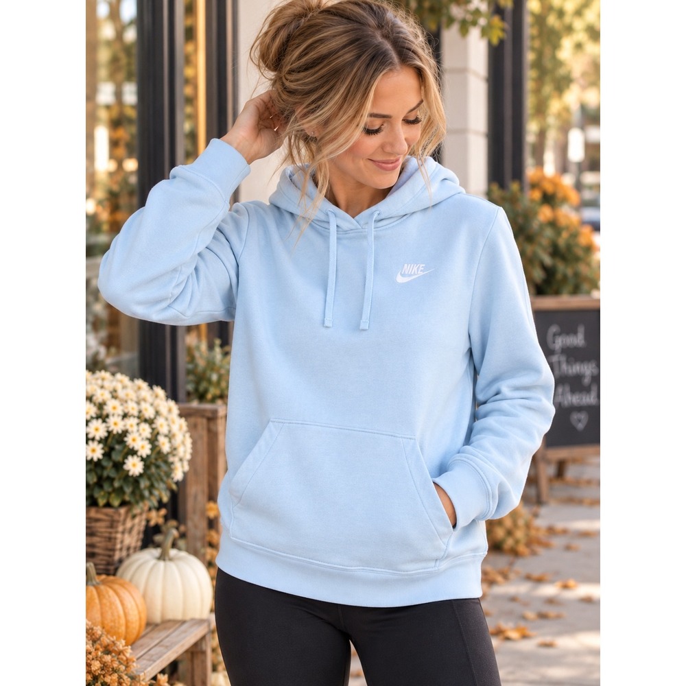 Nike Sportswear Women's XS Light Blue Pullover Hoodie Embroidered Swoosh